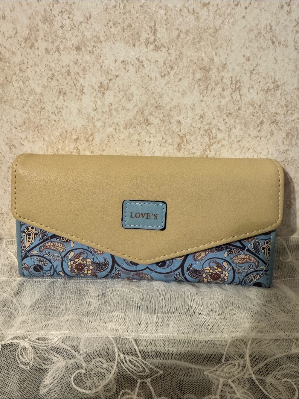 Love Light Beige and Sky Blue Floral Envelope Wallet